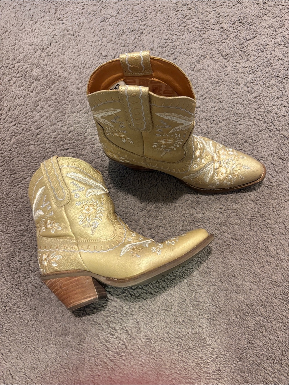 dingo Metallic Gold Embroidered Western Ankle Boots